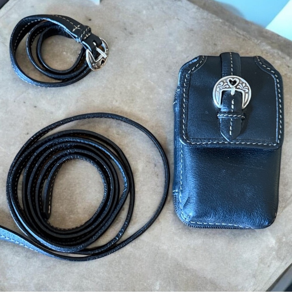 Brighton Mini Leather Crossbody Bag Black Western Concho 2 Straps Micro Bag